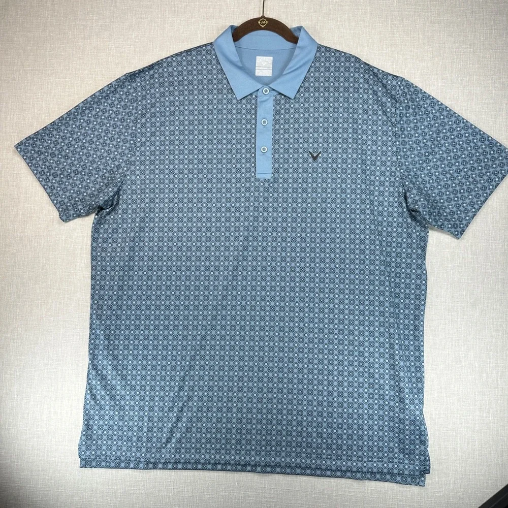Callaway Golf Polo Mens XXL Blue Opti-Dri Geometric Medallion Short Sleeve Shirt - Picture 2 of 7